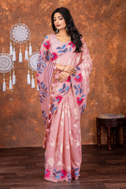 Mahitha Sugar Dust Pink Muga Cotton Jamdani Saree